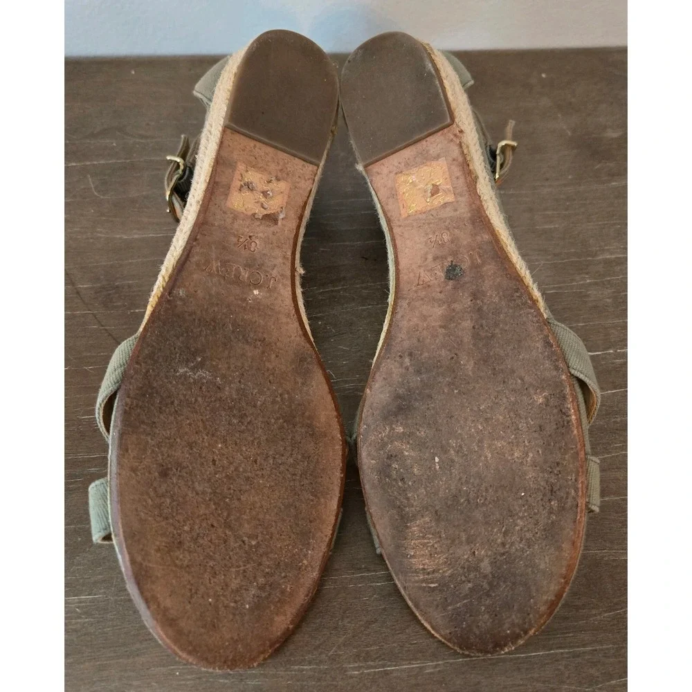 J. Crew Espadrille Wedge‎ Sandals Ankle Strap Canvas Olive Green Size 8.5